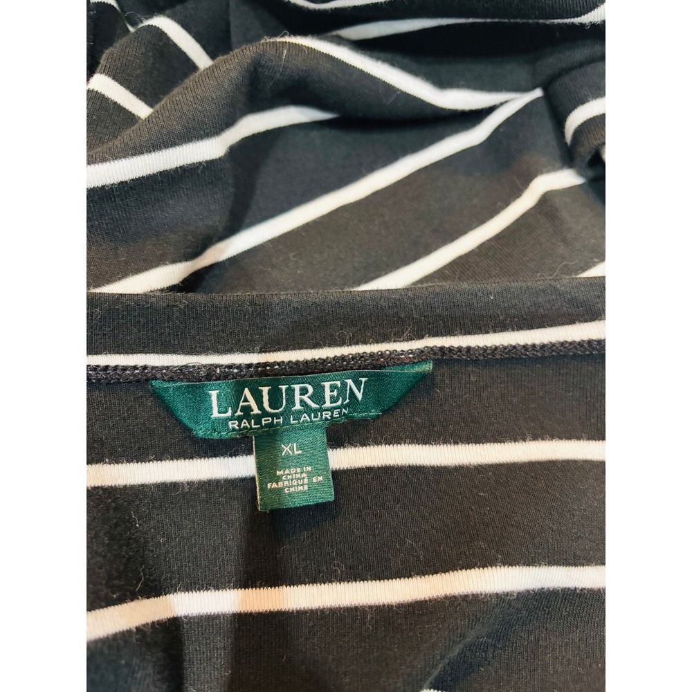 Lauren Ralph Lauren Top Womens XL Black White Stripe Cuffed Short Sleeve Vented - Picture 6 of 9